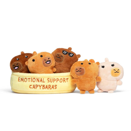 Emotional Support Capybaras by Relatable, Cuddly Stuffed Animals and Plushies Set, Includes 5 Capybara Plush Toys with Carrying Basket, Cute Stuff and Great Gift for Loved Ones of All Ages