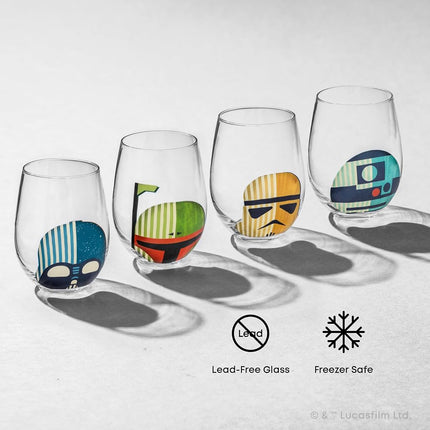 JoyJolt Star Wars™ Helmet Hues Tumblers Stemless Glasses. Set of 4 Large 19oz Stemless Glass Drinking Glasses, Star Wars Kitchen Glasses. Star Wars Gifts and, Star Wars Collectibles for Adults