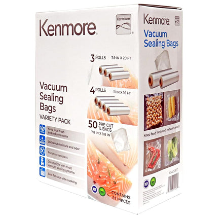 Kenmore Vacuum Sealer Bags & Roll 3 Varieties Pack | Compatible with Precision, FoodSaver, INKBIRD, Russell Hobbs & Wevac Vacuum sealer | BPA-Free Food Storage Bags for Sous-Vide & Meal Prep