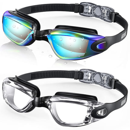 Gafas de natación Aegend, paquete de 2 gafas de natación sin fugas para adultos, hombres, mujeres, jóvenes, flexibles, desmontables, aguamarina y transparentes