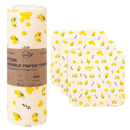 Reusable Paper Towels Washable Roll: 25Pack Cotton