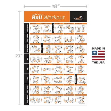 NewMe Fitness Workout Posters for Home Gym, Stability Exercise Posters for Full Body Workout, Core Abs Legs Glutes & Upper Body Training Program 1 Pack