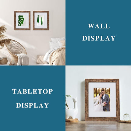 Hongkee 8x10 Picture Frame Set of 4, with Real Glass and Rustic Brown Wood Frame - 8x10 Frame with 5x7 Mat, 8 by 10 for Wall or Tabletop