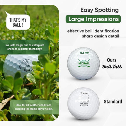 Ball Tatt - Golf Ball Stamp, Self-Inking Marker - Quick-Dry Permanent Marking Tool, No Leaks or Refills, Reusable & Waterproof Golfing Stamper - Ideal Gift for Golfers, Dads, Retirement (Angry Eagle).