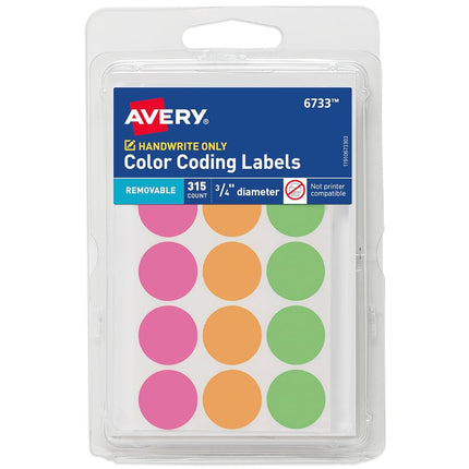 Avery Assorted Neon Colour-Coded Dots, 1.9cm , 315ct