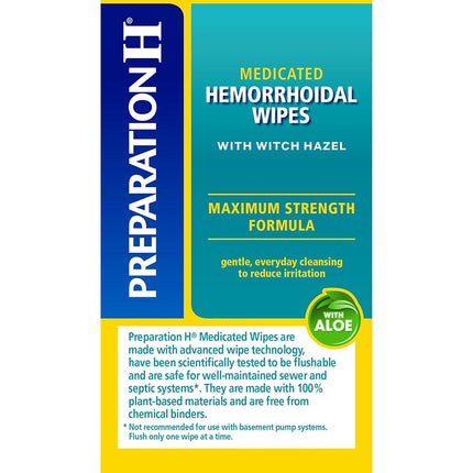 Preparation H Flushable Medicated Hemorrhoid Wipes, Maximum Strength Relief with Witch Hazel and Aloe, Package (48 Count) (Pack of 2)