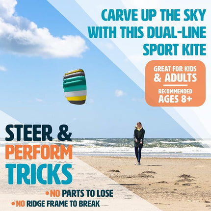HQ Kites Symphony Beach III 1.3 Stunt Kite 51 Inch Dual - Line Sport Kite, Color: Aqua - Active Outdoor Fun for Ages 8 and Up