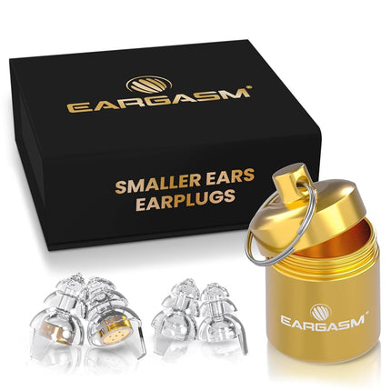 Eargasm Smaller Ears Gold Earplugs for Concerts, Festivals, Musicians, Night-Life, Motorcycle Hearing Protection - Reusable Ear Plugs for Small Ear Canals, High Fidelity Noise Reduction up to 21 dB