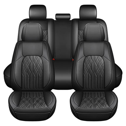 Huidasource Car Seat Covers Full Set, Leather Vehicle Cushion Covers, Universal Fit for Most Car Sedan SUV Pickup Truck, Fit Acura Honda City Nissan Altima Mazda Hyundai Audi A3 A4(Full Set/Black)