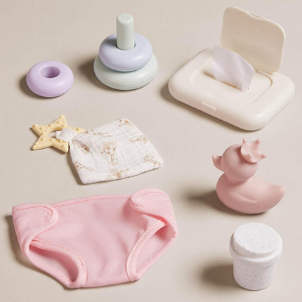 LullaBaby Baby Doll Changing Set, 9-Piece Play and Care Set, Accessory