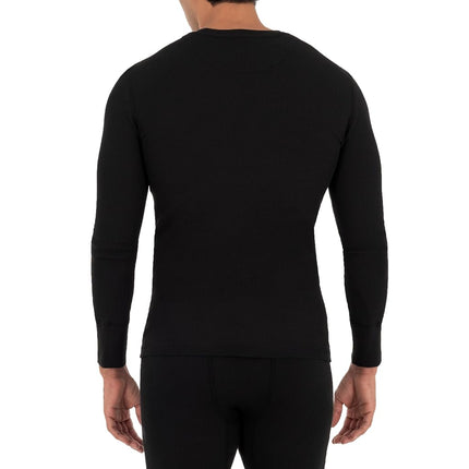 Fruit of the Loom Men's Recycled Waffle Thermal Underwear Henley Top (1 and 2 Packs) Pajama, Black/Greystone Heather, Medium