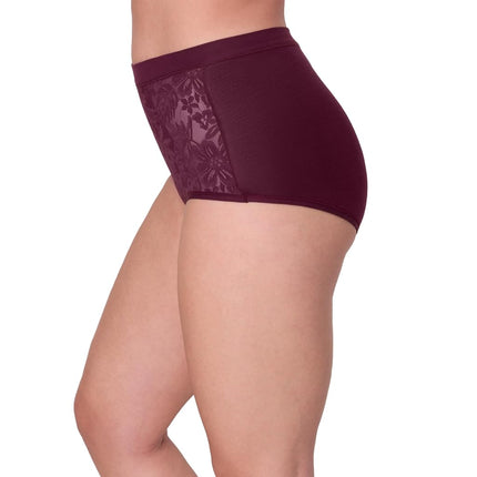Bali Women's Breathe Underwear, High-Rise Briefs, Breathable Cotton Modal Lace Panties, 3-Pack, Light Buff/Smokey Purple Mauve/Midnight Rouge, 5