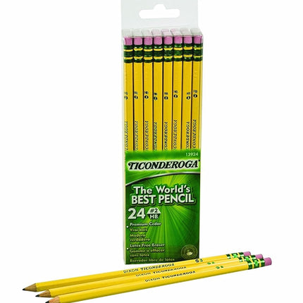 Ticonderoga Dixon Wood-Cased #2 HB Pencils, Six 24-Count Hang-Tab Boxes, Total 144 Pencils, Yellow (13924)