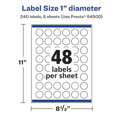 Avery Glossy Clear Round Labels with Sure Feed, 1" Diameter, 240 Glossy Clear Labels (36529)