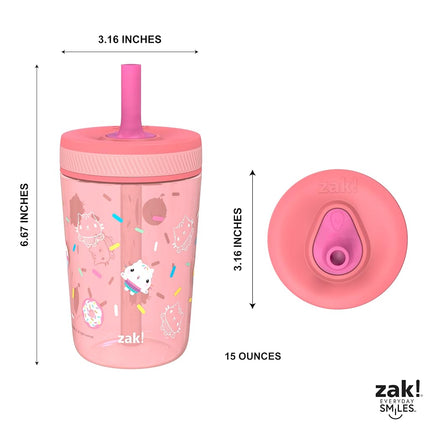 Zak Designs Gabby's Dollhouse Kelso 15oz Leak-Proof Toddler Cups, 2-Pack