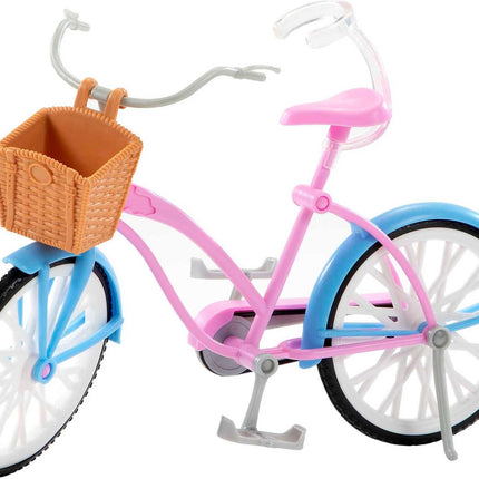 Muñeca Barbie y set de juego de bicicleta con muñeca (29 cm, rubia), bicicleta con ruedas giratorias y accesorio de botella de agua, regalo para niños de 3 a 7 años, azul, rosa, blanco