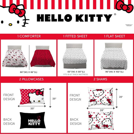 Franco Comforter and Sheet Set, Microfiber, Hello Kitty, 7 Piece Queen Size
