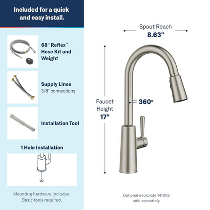 Moen 7402 Riley Pull-Down Spray High-Arc Kitchen Faucet with Reflex and Power Cl, Spot Resist Stainless