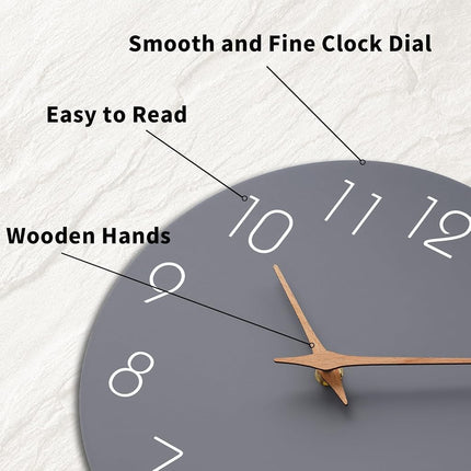 Mosewa Wall Clock 12 Inch Silent Non-Ticking Wall Clocks Battery Operated - Modern Simple Wooden Clock Decorative for Kitchen,Home,Bedrooms,Bathroom,Office,Living Room(Gray)