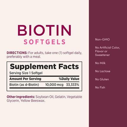 Nature's Bounty Optimal Solutions Biotin 10,000 mcg 90 Rapid Release Liquid Softgels