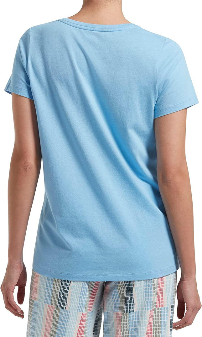 HUE Women's Short Sleeve V-Neck Sleep Tee Pajama Top, Bella Blue, 6X