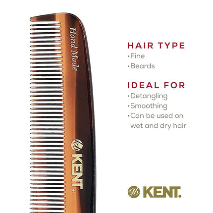 Kent Handmade Small Fine Toothed Pocket Hair Comb, 13.9 cm Length