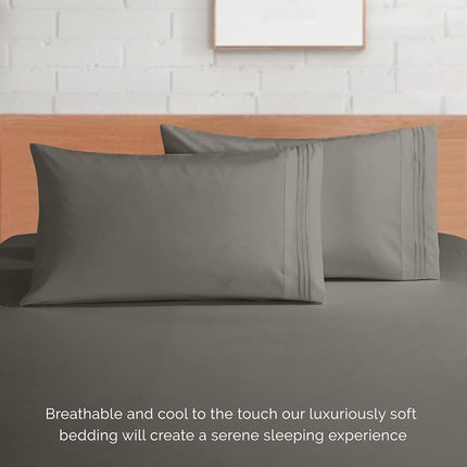 Elegant Comfort Luxurious 1500 Premium Hotel Quality Microfiber 4-Piece Sheet Set, 18-24 Inches Deep - Extra Deep Pocket Sheets - Ultra Soft 4PC Deep Pocket Sheets, King, Gray