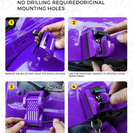 Purple U.S. Flag Aluminum Hood Latches Compatible with 2007+ Jeep JK JL JT