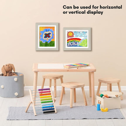 Americanflat Kids Artwork Display Frame Changeable (Light Wood) - Magnetic Door Holds 100 Art Pieces - A4 Size Display with Mount or 10x12.5 Without Mount - My Mini Masterpiece