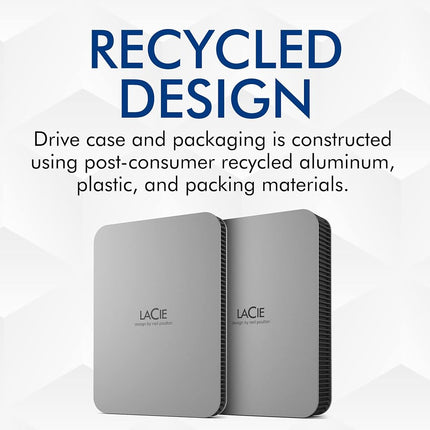 LaCie Mobile Drive Moon 2TB, External Hard Drive Portable, USB-C 3.2, PC Mac iPad & iPhone, Data Rescue Services (STLP2000400)