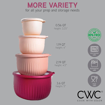 COOK WITH COLOR Prep Bowls with Lids- Deep Mixing Bowls Nesting Plastic Small Mixing Bowl Set with Lids (Pink Ombre)