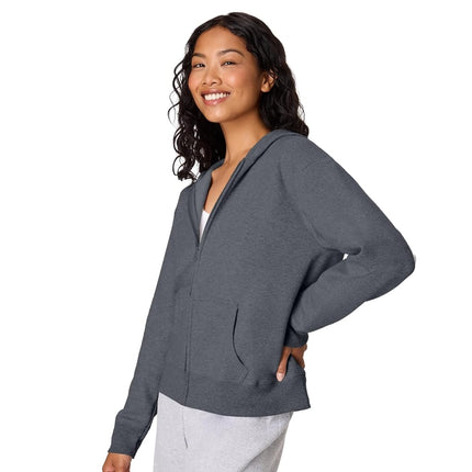 Hanes womensO4637Women's Fleece Full Zip Hood Long Sleeve Hoody - Gray - XX-Large