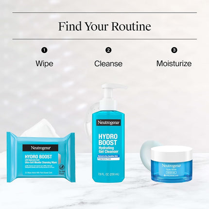 Neutrogena HydroBoost Facial Cleansing & Makeup Remover Wipes with Hyaluronic Acid, Hydrating Pre-Moistened Face Towelettes to Cleanse &Remove Dirt, Makeup & Impurities, Twin Pack, 25 ct
