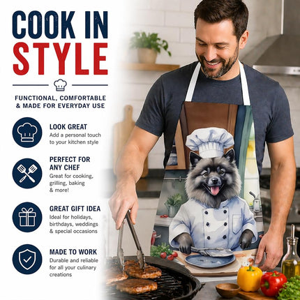 Caroline's Treasures Keeshond The Chef Apron Cooking Kitchen Server Baking Crafts Gardening for Adult Women Men, Unisex, Large, Multicolor