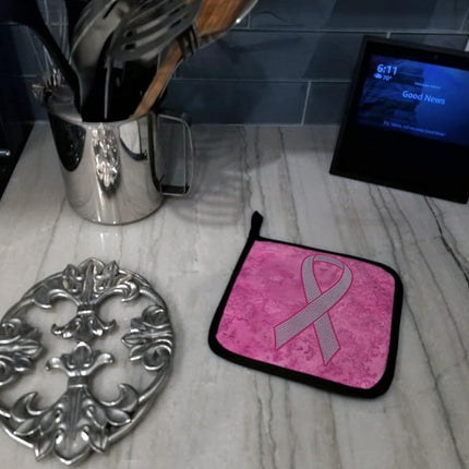 Caroline's Treasures AN1205PTHD Pink Ribbon for Breast Cancer Awareness Pair of Pot Holders, Kitchen Heat Resistant Pot Holders Sets Oven Hot Pads for Cooking Baking BBQ,