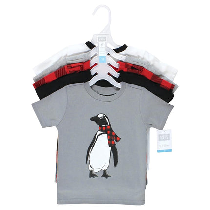 Camisetas de manga corta Hudson Baby unisex para bebé, pingüino alce de invierno, 6-12 meses