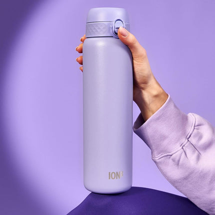 Ion8 Vacuum Insulated Stainless Steel 1 Litre Water Bottle, 920ml, Leak Proof, One-Finger Open, Secure Lock, Carry Handle, Dishwasher Safe, Scratch Resistant, Ideal for Sports and Yoga, Light Purple