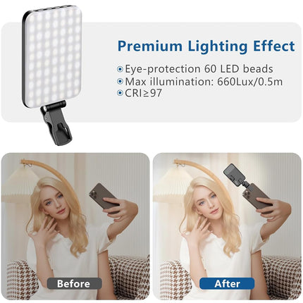 ALTSON 60 LED Portable Selfie Light Video Conference Lighting with Clip and Camera Tripod Adapter, Rechargeable 2200mAh CRI 97+, 3 Lighting Modes for Mobile Phones iPhone Camera Laptop Photo Make-up