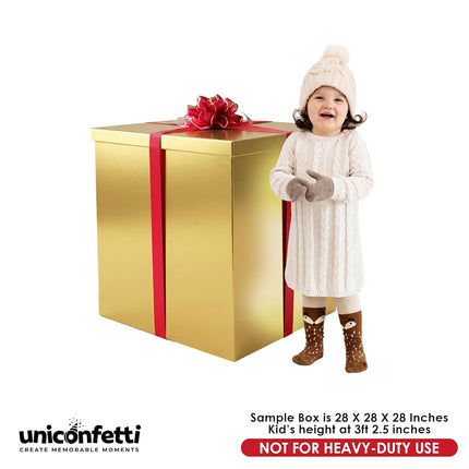 Giant Gift Box 28x28x28in JUMBO Extra Large Cardboard Decorative Box with Lid for Birthday Surprise, Pregnancy Announcement, Gender Reveal, Christmas Presents & Other Celebrations (Gold)