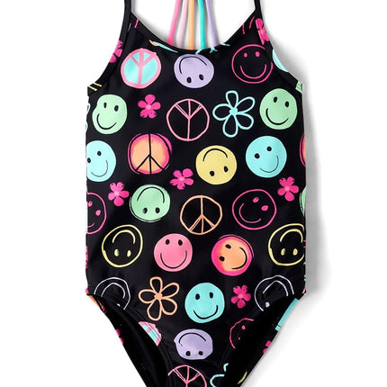 The Children's Place Girls' One Piece Swimsuit, Black Doodle Icons, X-Small