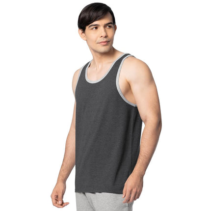 Fruit of the Loom Men's Eversoft Cotton Sleeveless T Shirts, Breathable & Moisture Wicking with Odor Control, Sizes S-4x Undershirt, Tank-2 Pack-Black Heather, Large (Pack of 2)