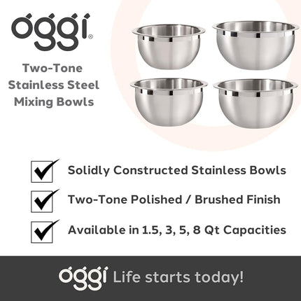 Oggi 5-Quart Two-Tone Stainless Steel Mixing Bowl, Great for Mixing, Making Dough, Dressing Salads, Mixing Eggs, Washing Vegetables