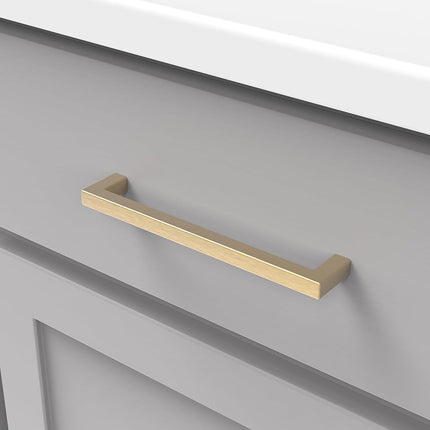 Hickory Hardware Solid Core Kitchen Cabinet Pulls, Luxury Cabinet Handles, Hardware for Doors & Dresser Drawers, 6-5/16 Inch (160mm) Hole Center, Brushed Golden Brass, Skylight Collection(Pack of 1)