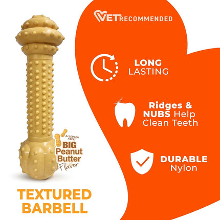 Nylabone Extreme Tough Dog Chew Toy Barbell Bone, Allergen-Free Peanut Butter Flavour, Large, for Dogs Up to 23 kg
