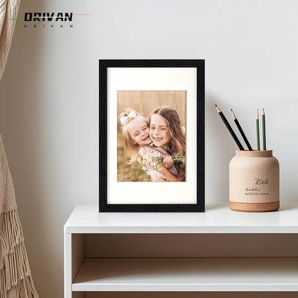 ORIVAN 8x12 Picture Frame Wood Display Picture 6x8 with Mat Vintage Black