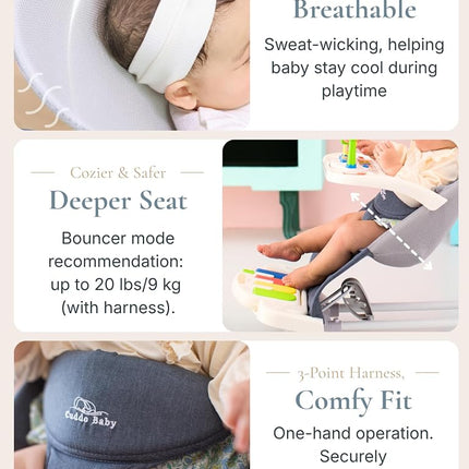 CuddoBaby Baby Bouncer 4-in-1 on Wheels, Detachable Pianos, Feeding Tray, 3-Level Recline Foldable Seat with Play Bar for Infant to Toddler 0-6, 0-12, 12-24 Months, Boy Gift Idea - Blue
