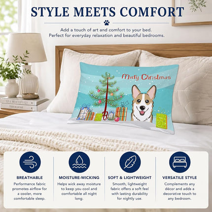Caroline's Treasures BB1625PILLOWCASE Christmas Tree And Sable Corgi Fabric Standard Pillowcase, Large, Multicolor