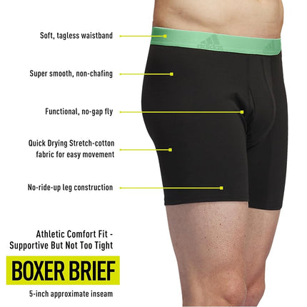 Adidas Boxer Performance Performance Stretch Cotton Brief Underwear (3-Pack) Designed for active, everyday comfort, Black/Semi-gloss Green/Worn Fig Purple, CH, Black/Semi-Gloss Green/Distressed Fig