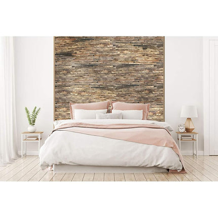 Ekena Millwork WPW24X12STMENA Stacked Boat Wood Mosaic Wall Tile, 23 3/4"W x 11 7/8"H x 3/4"P, Natural Finish