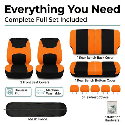 FH Group Automotive Seat Covers Orange Universal Fit Bucket and Bench Cover fits most Cars, SUVs, and Trucks (Full Set Airbag Compatible with Split Bench) FB030ORANGE115